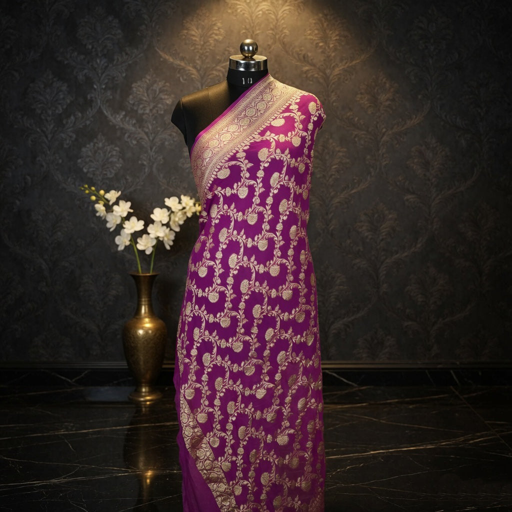 Byzantine Pink - Pure Georgette Banarasi Dupatta with Floral Jaal Pattern