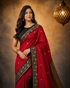 Black Contrast with maroon border - Pure Katan Georgette Banarasi Saree