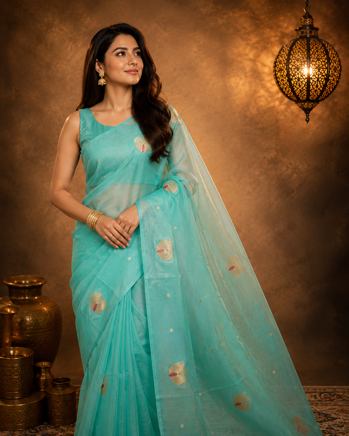 Sea Green - Pure Organza Banarasi Saree