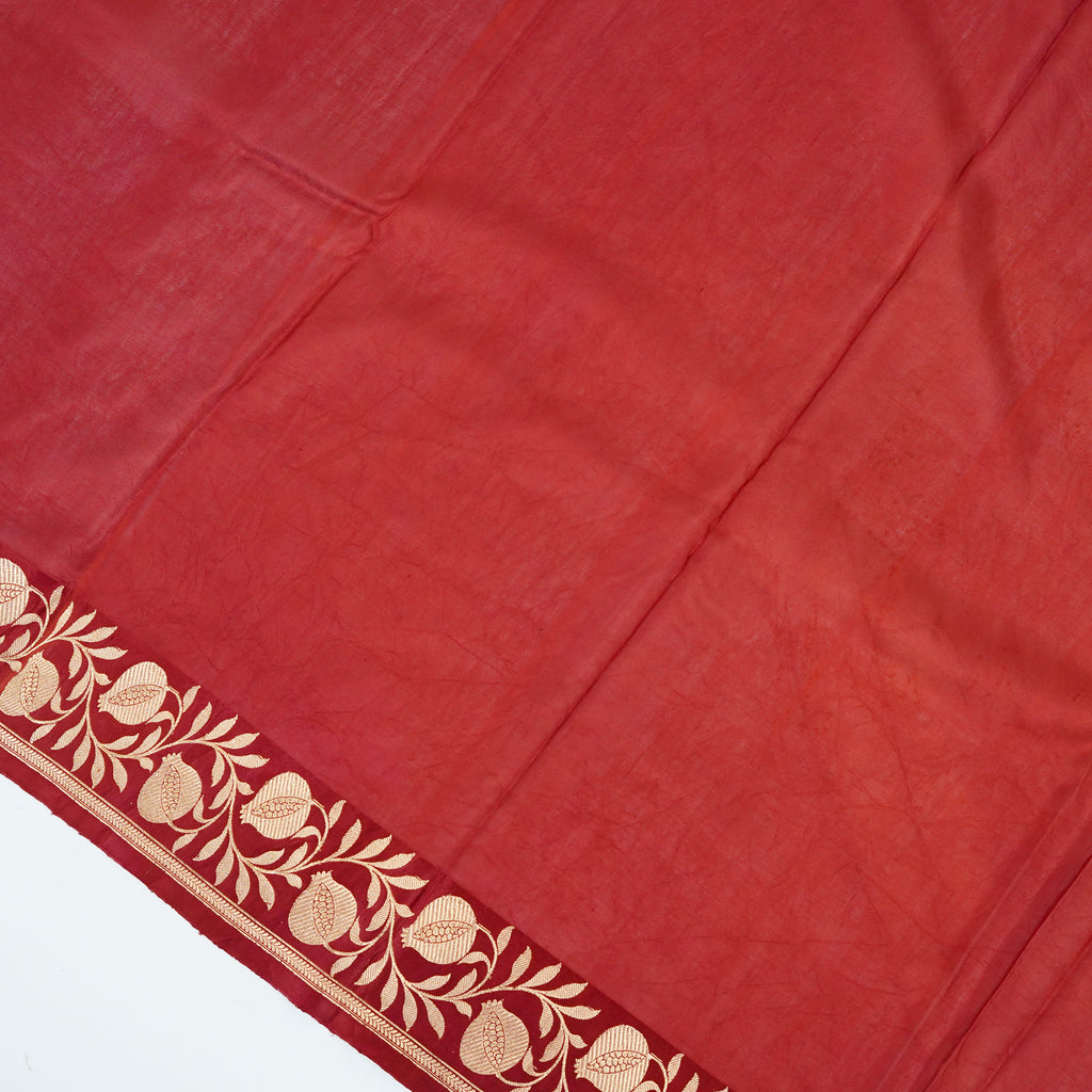 Dark Maroon - Pure Katan Georgette Banarasi Saree with Satin Border