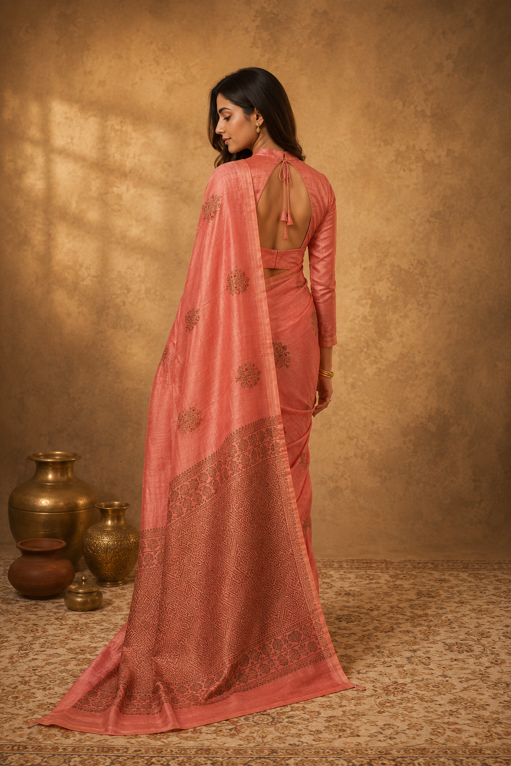 Peach  - Pure Matka Silk Banarasi Saree