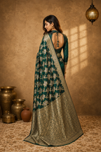 Bottle Green - Pure Katan Silk Banarasi Saree