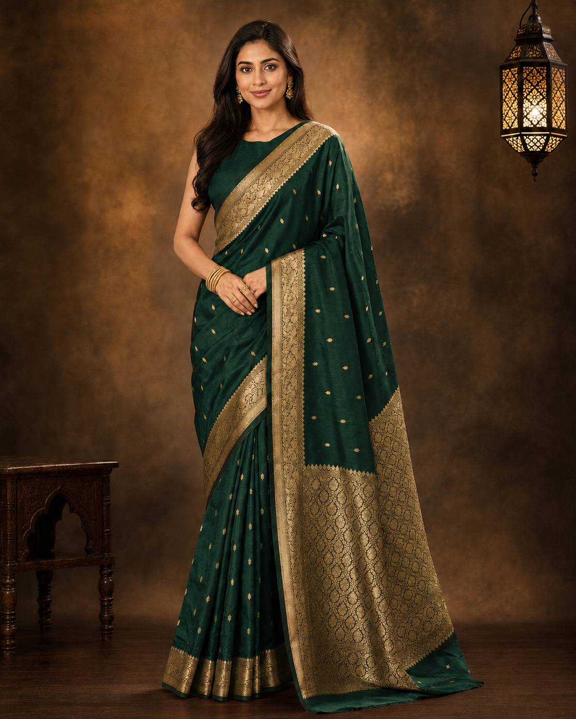 Deep Green - Pure Puna Mashru Silk Banarasi Saree