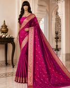 Wine contrast with Pink - Pure Soft premium Katan Silk Banarasi Saree with Alfi small Booti and contrast Satin Border