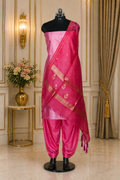 Pink Banarasi Handloom Luxury Suit set contrast with cherry pink color.