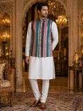 Multicolor Striped - Men's Silk Blend Sleeveless Striped Design Nehru Jacket
