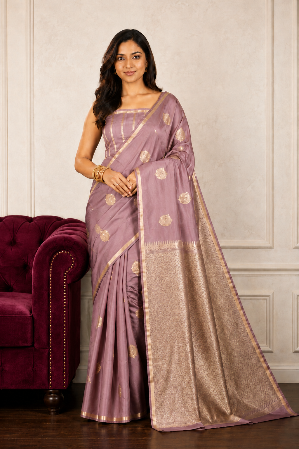 Mauve - Pure Soft Mashru Silk Banarasi Saree