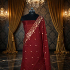 Dark Maroon - Pure Katan Georgette Banarasi Saree with Satin Border