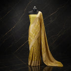 Lemon Yellow - Pure Katan Silk Banarasi Saree with water zari and multi color Booti