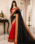 Black contrast with Red - Pure Soft premium Katan Silk Banarasi Saree with Alfi small Booti and contrast Satin Border