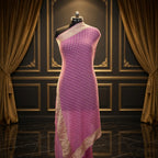 Delightful Pinkish Rani Pure Georgette Banarasi Dupatta with Floral Booti Pattern