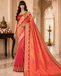 Pink contrast with Red - Pure Soft premium Katan Silk Banarasi Saree with Alfi small Booti and contrast Satin Border