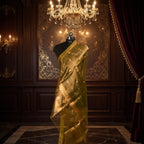 Deep Dhani Green - Pure Organza Banarasi Dupatta with small Booti design