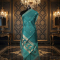 Turqouise Green - Pure Organza Banarasi Dupatta with small Booti design