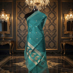 Turqouise Green - Pure Organza Banarasi Dupatta with small Booti design