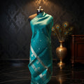 Aqua Teal Green - Pure Organza Banarasi Dupatta with small Booti designa
