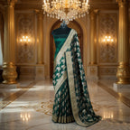 Bottle Green - Pure Katan Silk Banarasi Saree with water zari and multi color Jaal