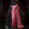Pink - Pure Katan Georgette Banarasi Saree with Satin Border
