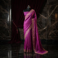 Magenta - Pure Katan Georgette Banarasi Saree with Satin Border