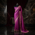Magenta - Pure Katan Georgette Banarasi Saree with Satin Border