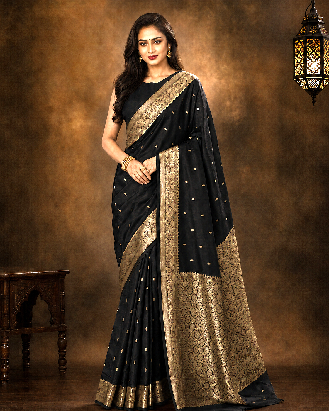 Black - Pure Puna Mashru Silk Banarasi Saree