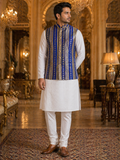 Multicolor Striped - Men's Silk Blend Sleeveless Striped Design Nehru Jacket