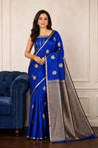 Magnetic Blue - Pure Soft Mashru Silk Banarasi Saree