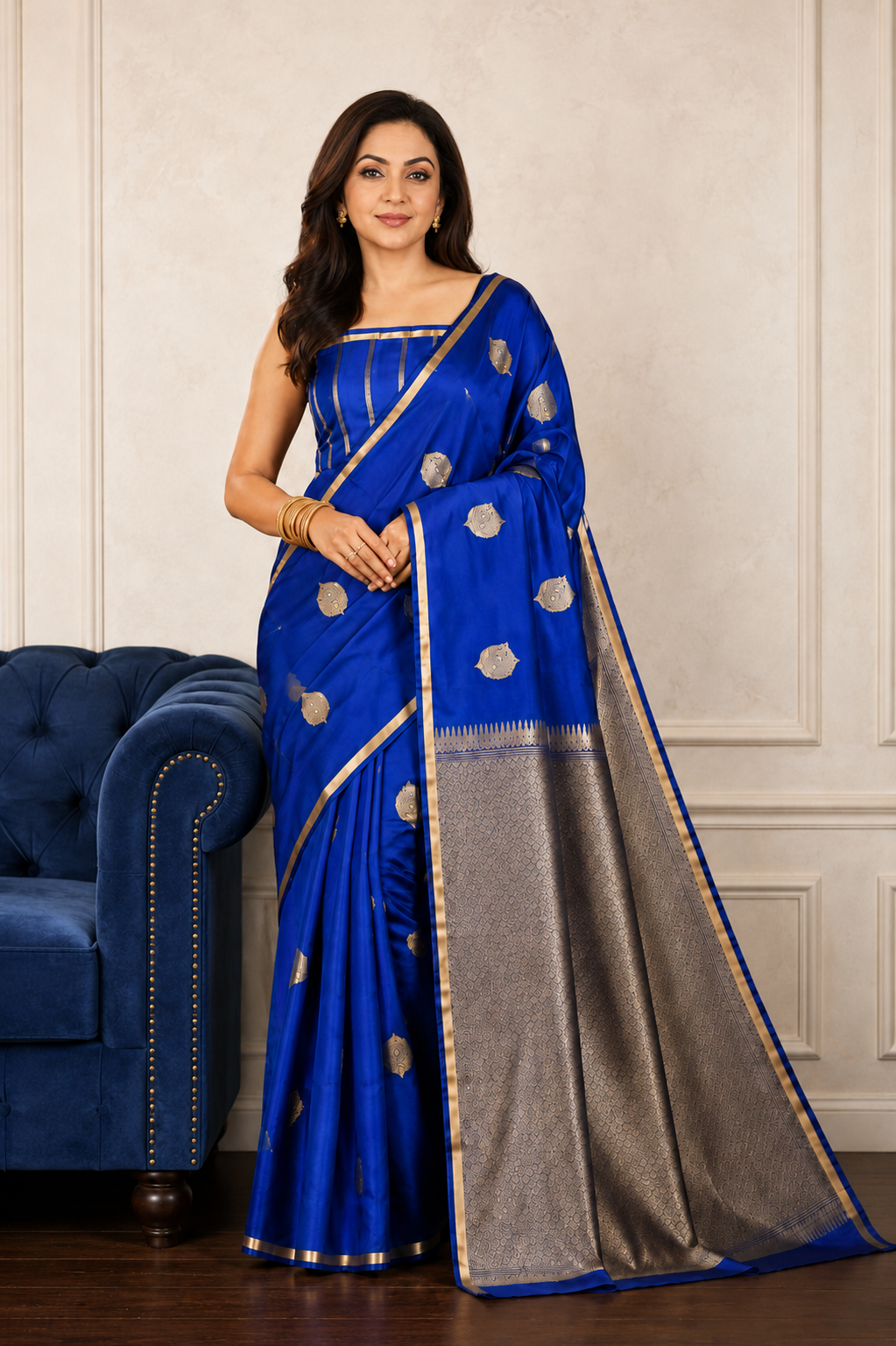 Magnetic Blue - Pure Soft Mashru Silk Banarasi Saree