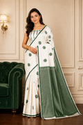 Off white with beautiful Deep Green motifs - Pure Soft Mashru Silk Banarasi Saree