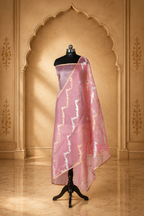 Baby Pink - Pure Organza Banarasi Saree with Banarasi Half Laheria in gold and silver