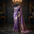 Light Purple - Pure Organza Banarasi Saree with light Golden  Zari Boota