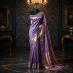 Light Purple - Pure Organza Banarasi Saree with light Golden  Zari Boota
