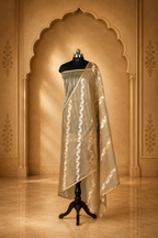 Dark Tussar - Pure Organza Banarasi Saree with Banarasi Half Laheria in gold and silver