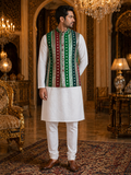 Multicolor Striped - Men's Silk Blend Sleeveless Striped Design Nehru Jacket