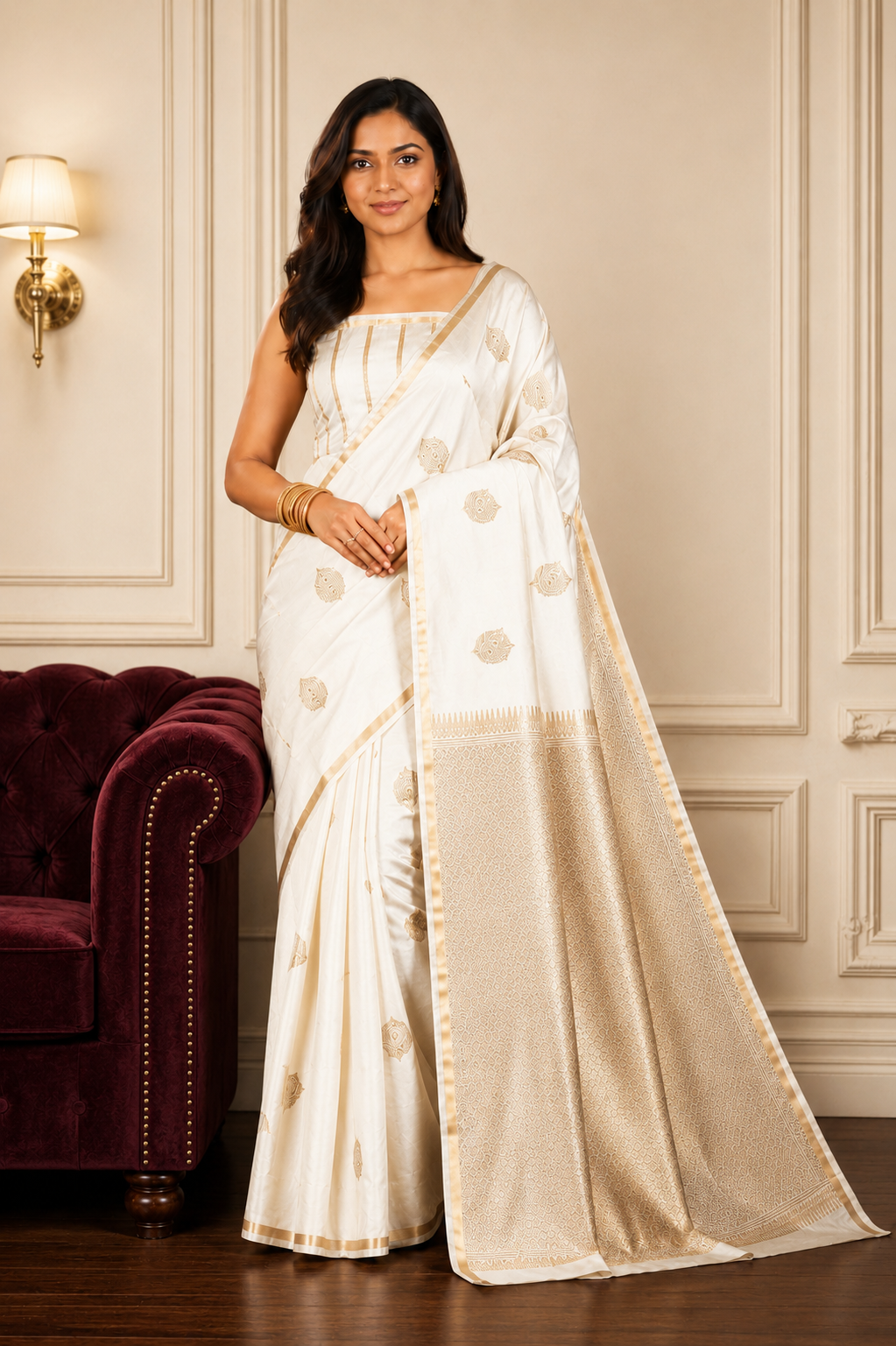 Off White - Pure Soft Mashru Silk Banarasi Saree