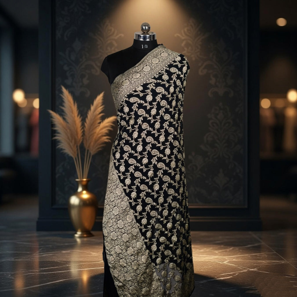Z Black - Pure Georgette Banarasi Dupatta with Floral Jaal Pattern