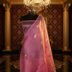 Baby Pink - Pure Organza Banarasi Saree with Alfi Booti