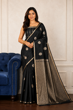 Black - Pure Soft Mashru Silk Banarasi Saree