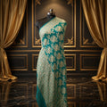 Dark Aqua Green - Pure Georgette Banarasi Dupatta with Floral Jaal Pattern