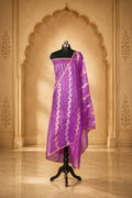Purple - Pure Organza Banarasi Saree with Banarasi Half Laheria in gold and silver