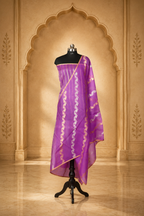 Purple - Pure Organza Banarasi Saree with Banarasi Half Laheria in gold and silver