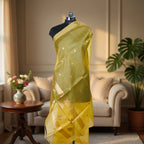 Light Yellow - Organza Banarasi Dupatta with small Booti design