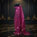 Hibiscus Pink - Pure Organza Banarasi Saree with Plain Stripe Pattern and Satin Border