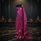 Hibiscus Pink - Pure Organza Banarasi Saree with Plain Stripe Pattern and Satin Border