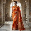 Rust - Pure Raw Mango Banarasi Saree with Golden and silver Boota Motifs
