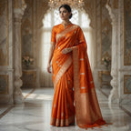Rust - Pure Raw Mango Banarasi Saree with Golden and silver Boota Motifs