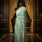 Aqua Light Green - Pure Georgette Banarasi Dupatta with Floral Ara Lining Pattern