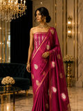 Boysenberry - Pure Soft Mashru Silk Banarasi Saree with Alfi Boota and Piping Zari Border