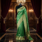 Light Green - Pure Silk Banarasi Saree with attractive Golden and silver boota design