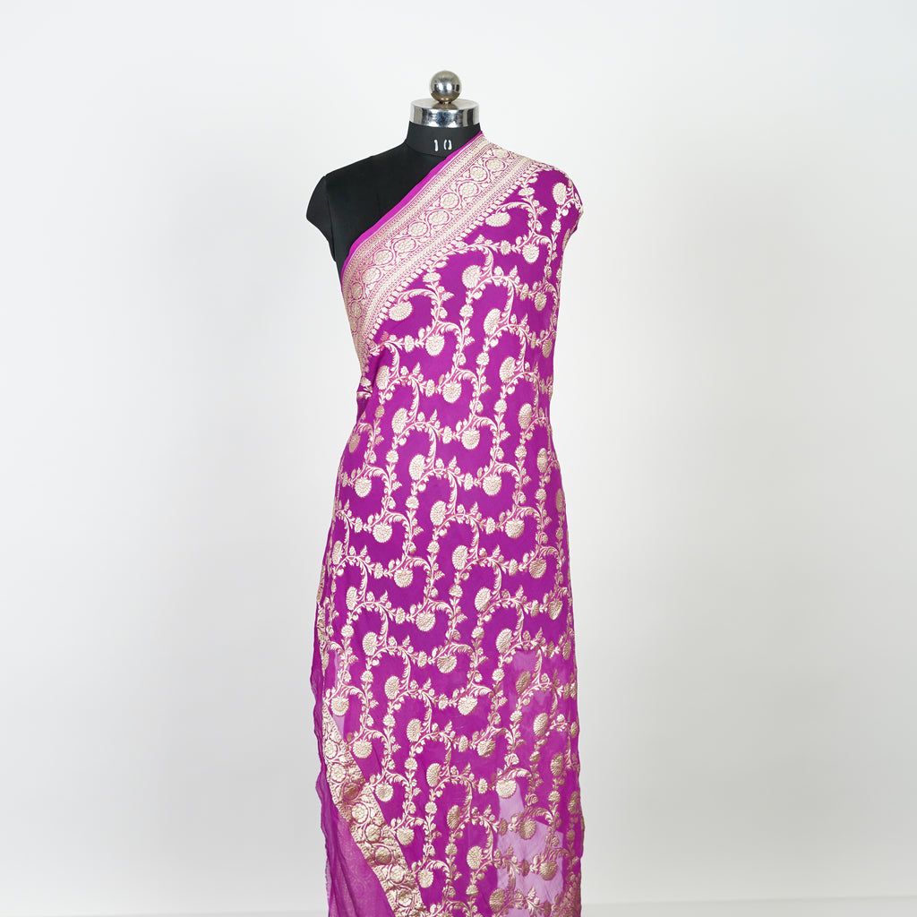 Byzantine Pink - Pure Georgette Banarasi Dupatta with Floral Jaal Pattern